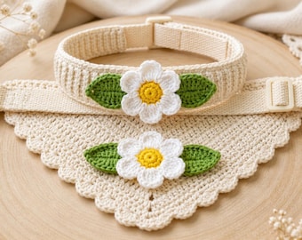Gehäkeltes Hundehalsband und Bandana Muster | Boho Haustier Accessoire mit Gänseblümchen | Verstellbares DIY Katzen & Hundehalsband PDF