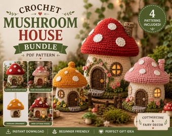Pilz-Haus Bündel Muster PDF | 4core Cottage Feenhäuser, hängende Verzierung, Amigurumi Home Decor