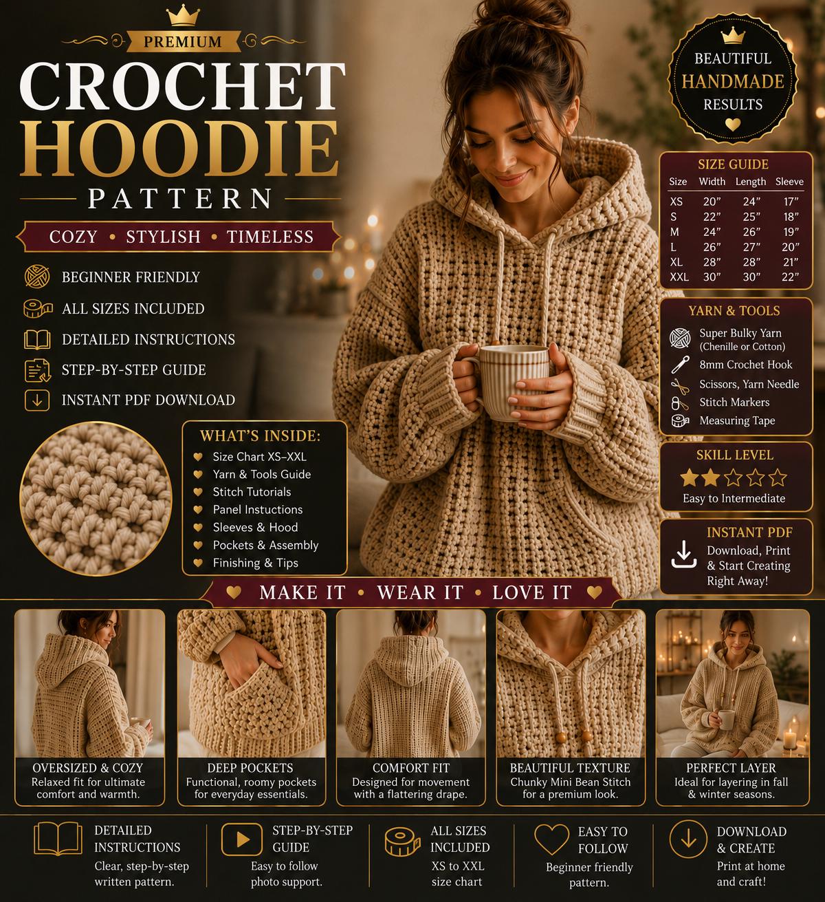 39 Chunky Cardigan Crochet Patterns to Cozy Up Your Wardrobe 16 Crochet Hoodie Oversized Chunky Cardigan