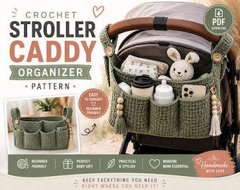 Gehaakte kinderwagentas organizer patroon pdf, boho kinderwagentas, moderne moederopberger, gehaakte babyopberger