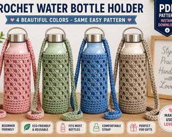 Flaschenhalter Muster PDF | Anfängerfreundlicher Flaschenträger | Umhängetasche, Sling Bag | Einfache Häkelanleitung | Sofort Download