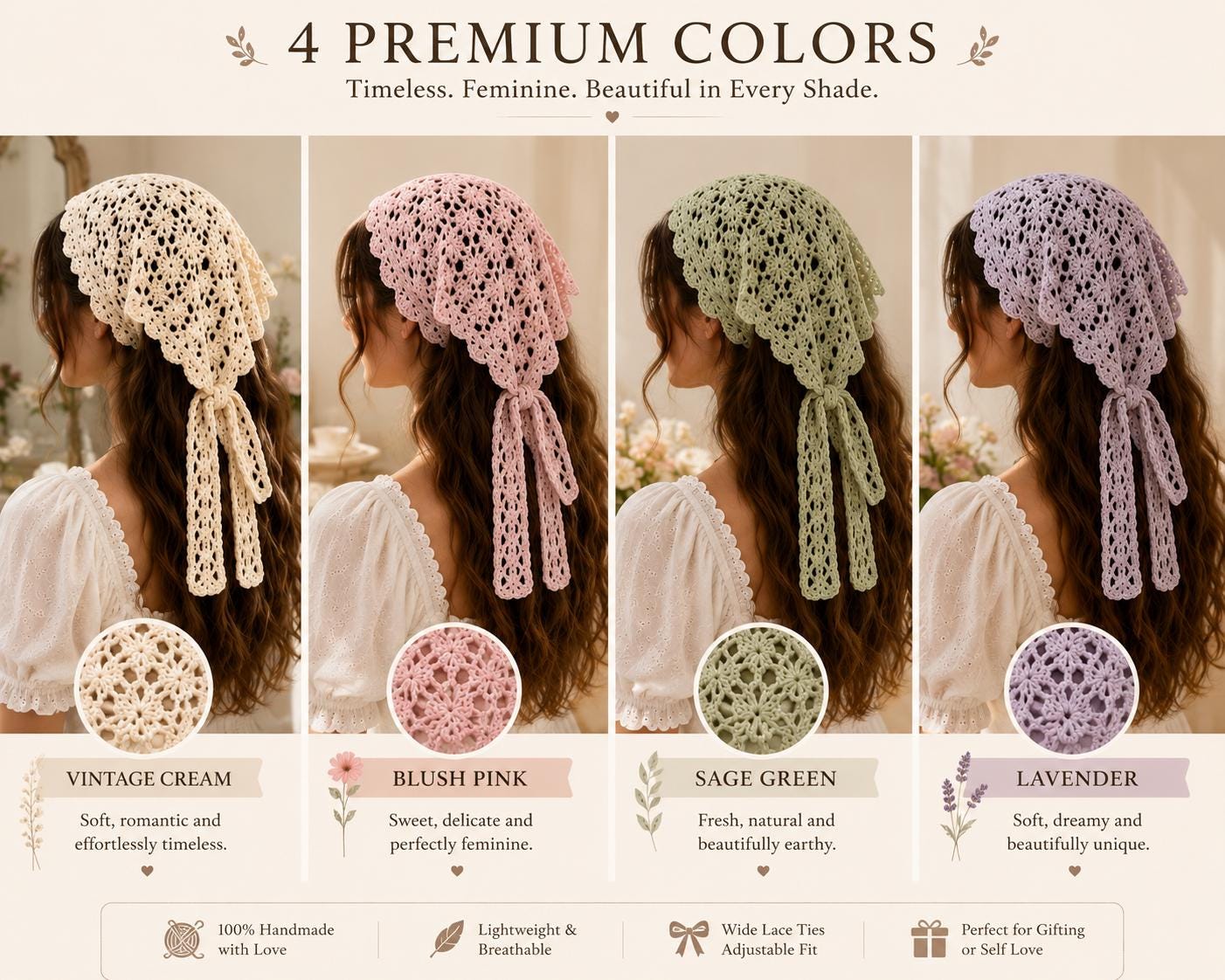 Crochet Lace Head Scarf Pattern PDF | Coquette Kerchief Crochet