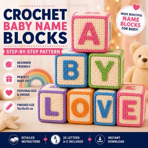 Crochet Baby Name Blocks Pattern, Alphabet Cube Crochet Pattern, Nursery Decor DIY, Personalized Baby Gift, PDF Pattern