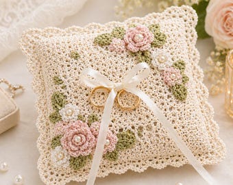häkeln Ringkissen Kissen Muster PDF, gehäkelte Blumen Hochzeit Kissen, Spitzen Kissen Muster, Braut Accessoire Geschenk