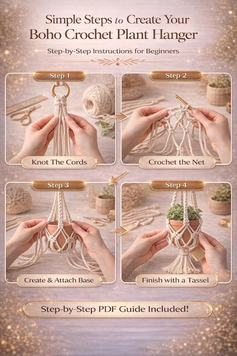 Boho Crochet Plant Hanger Pattern PDF | Easy Beginner Plant Holder ...