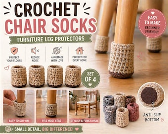 Gehäkelte Stuhlsocken PDF, gehäkelte Möbelbeinschützer, Bodenschutz gehäkelt, Geräuschdämpfung Stuhlbezüge, DIY Wohnkultur