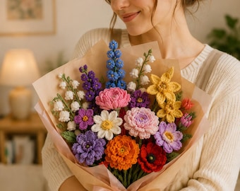 Gehäkelte Geburtsblumenstrauß-Muster-Bundle, 12 Geburtsmonat-Blumen PDF, handgemachter Blumenstrauß, Geschenk-Häkelanleitung