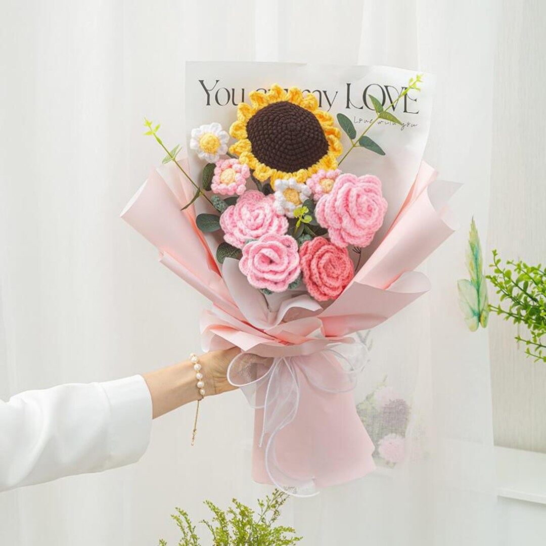 Crochet Flower Bouquet Pattern Bundle, Tulip Rose Daisy Crochet Flowers ...