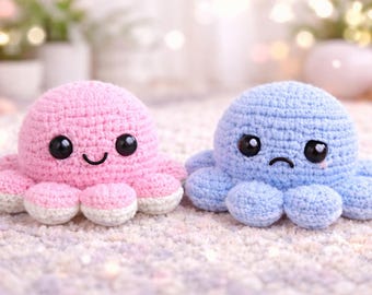 Reversible Crochet Octopus Pattern PDF | Mood Flip Amigurumi Toy | Happy Sad Plush | Beginner Friendly DIY | Instant Download