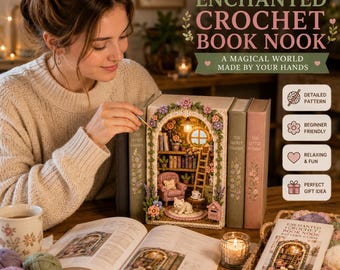 Verzauberte Buchecke Muster PDF | Mini Bibliothek Regal Einsatz, Cottagecore Raum Dekor, Fantasy häkeln Diorama