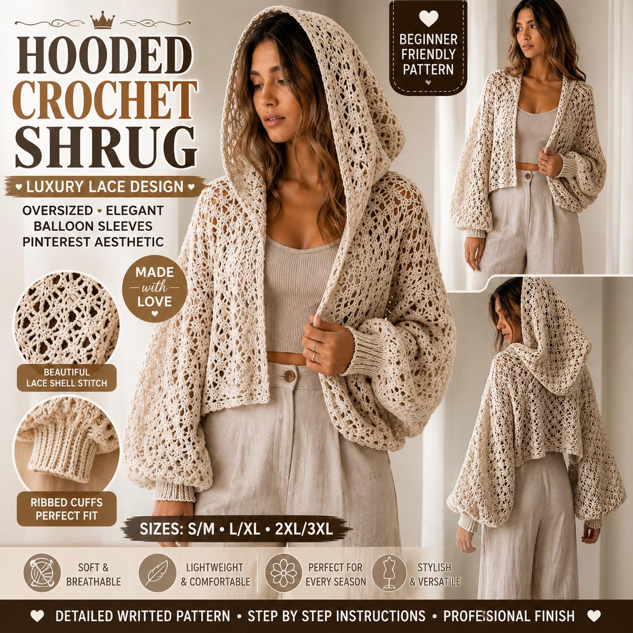 40 Lace Cardigan Crochet Patterns to Refresh Your Handmade Wardrobe 36 Luxury Hooded Crochet Shrug
