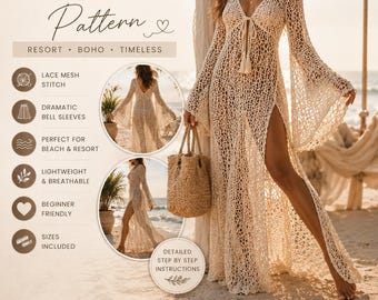 PDF • Boho Mesh Maxikleid •Resort Wear Häkelanleitung • Anfängerfreundlich