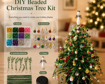 DIY Beaded Christmas Tree Kit with Lights, Light Up Bead Christmas Tree Craft Kit, Holiday Home Decor Craft, Festive Gift for Crafters