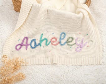 Personalized Hand-Embroidered Baby Name Blanket | Ultra-Soft Knit Nursery Swaddle | Cherished Keepsake Gift for Newborns