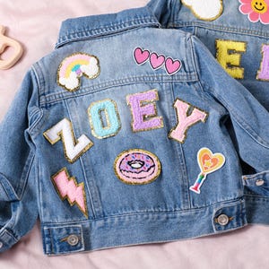 Personalized Chenille Letter Denim Jacket– Custom Kids Patch Jean Jacket with Name