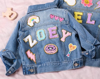 Personalized Chenille Letter Denim Jacket– Custom Kids Patch Jean Jacket with Name