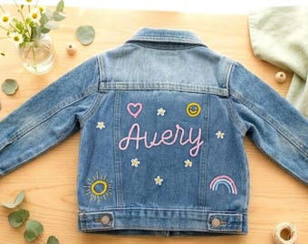 Personalized Toddler Denim Jacket with Custom Name, Customizable Denim Outerwear