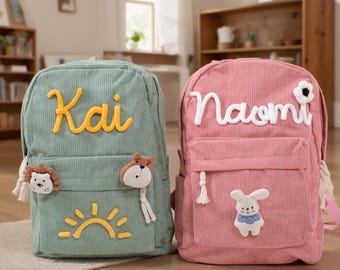 Personalized Corduroy Backpack – Custom Name Kids School Bag, Back to School Gift for Toddlers