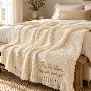 Personalized Wedding Blanket, Custom Couple Throw, Embroidered Name Blanket, Newlywed Gift, Anniversary Gift, Romantic Home Decor