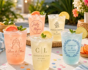 Personalized Reusable Frosted Cups, Custom Plastic Drink Cups, Wedding Party Cups, Birthday Cups, Bridal Shower Decorations