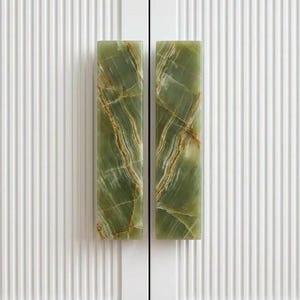 Tiradores de puerta de ónix verde de lujo | Tiradores de armario de ónix natural hechos a mano | Tiradores de armario de piedra personalizados | Herrajes modernos para armarios de cocina