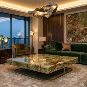 Luxury Green Onyx Coffee Table, Handmade Stone Center Table, Modern Living Room Tabletop, Custom Onyx Furniture Decor