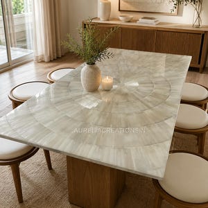 Luxury Selenite Dining Table | Handmade Natural Selenite Stone Table | Custom Modern Dining Table | Luxury Home Furniture