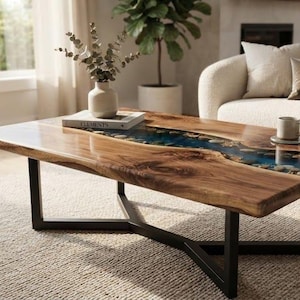 Luxury Walnut Epoxy River Dining Table | Handmade Live Edge Furniture | Custom Resin Dining Table