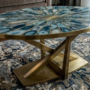 Blue Agate Coffee Table Top, Luxury Handmade Gemstone Table, Statement Living Room Decor, Bespoke Interior Designer Furniture