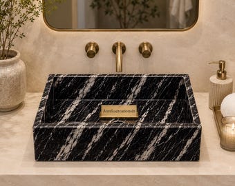 Handmade Black Zebra Marble Vessel Sink | Luxury Stone Bathroom Basin | Custom Natural Marble Vanity Sink | Modern Spa Decor