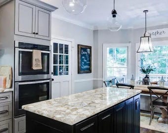 Encimera de lujo de piedra de ágata, encimera de isla de cocina de cristal natural, losa de piedra semipreciosa hecha a mano, tablero de mesa de comedor a medida