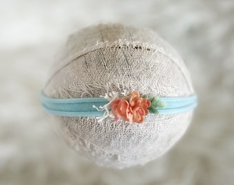 Newborn Baby Headband for Photography {newborn photo prop, newborn tieback, newborn flower crown, newborn halo, baby gift, rts, seafoam}