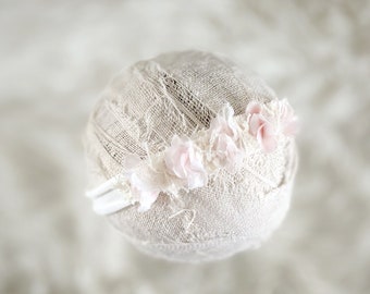 Newborn Baby Headband for Photography {newborn photo prop, newborn tieback, newborn flower crown, newborn halo, baby gift, rts, white}