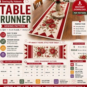 Quilted Table Runner Sewing Pattern PDF | Modern Patchwork Table Runner, Farmhouse Table Decor, A0 A4 US Letter | 3 Sizes | Instant Download