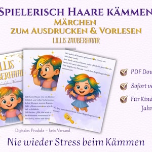 Kinder Märchen PDF – Haare kämmen ohne Stress, Printable Buch, Routine Kinder 3+, Vorlesen & Ausdrucken, sofort Download