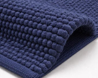 Chunky Felt Wool Ball Rug – Textured Navy Pebble Home Decor