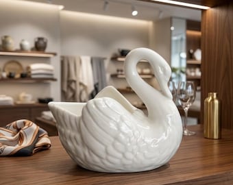 Ornements en céramique de cygne, décoration élégante d'oiseau blanc et organisateur de bureau, cadeau de mariage ou de pendaison de crémaillère