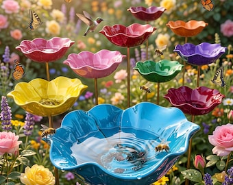 Estación de agua para abejas y flores – Comedero de jardín con estaca para pájaros, abejas y mariposas – Decoración exterior para polinizadores amigables con las abejas
