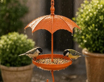 Comedero para pájaros con forma de paraguas – Bandeja para semillas con protección contra la lluvia, decoración de jardín (37 cm de altura)