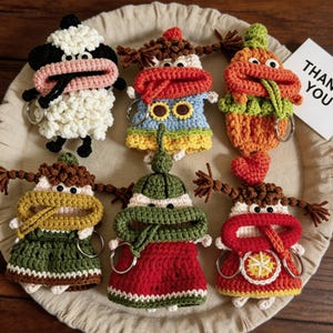 Funda para llaves con forma de boca de salchicha tejida a crochet, estuche extraíble para llaves hecho a mano, adorno para bolso, adorno para coche.