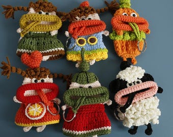 Kawaii Wurst Mund häkeln Schlüsselabdeckung, handgemachte Strick Pull-Out Schlüsseletui, Cartoon-Halter