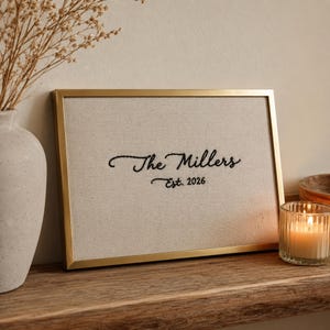 Personalized Embroidered Family Name Sign, Custom Last Name Linen Panel, Wedding Gift for Couple, Housewarming Gift, Unframed Wall Art