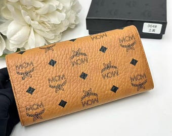 MCM Style Brown Leather Wallet for Women, Genuine Cowhide Lather Bag   Elegant Gift for Her