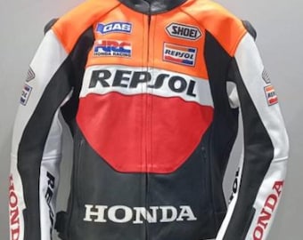 Honda Repsol Men's Leather Motorcycle Jacket – MotoGP Racing Biker Jacket Armor Protected