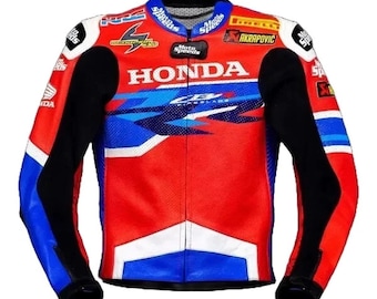 Honda CBR Motorcycle Racing Cowhide Leather Jacket with CE Armor Motorbike Biker Gear