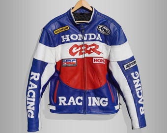 Honda CBR Motorcycle Racing Cowhide Leather Jacket 90s Style with CE Armor Motorbike Biker Gear