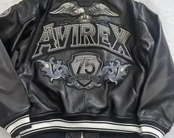 Avirex 75 Anniversary Black Motorcycle Leather Jacket , Genuine Cowsoft & Riding Gear
