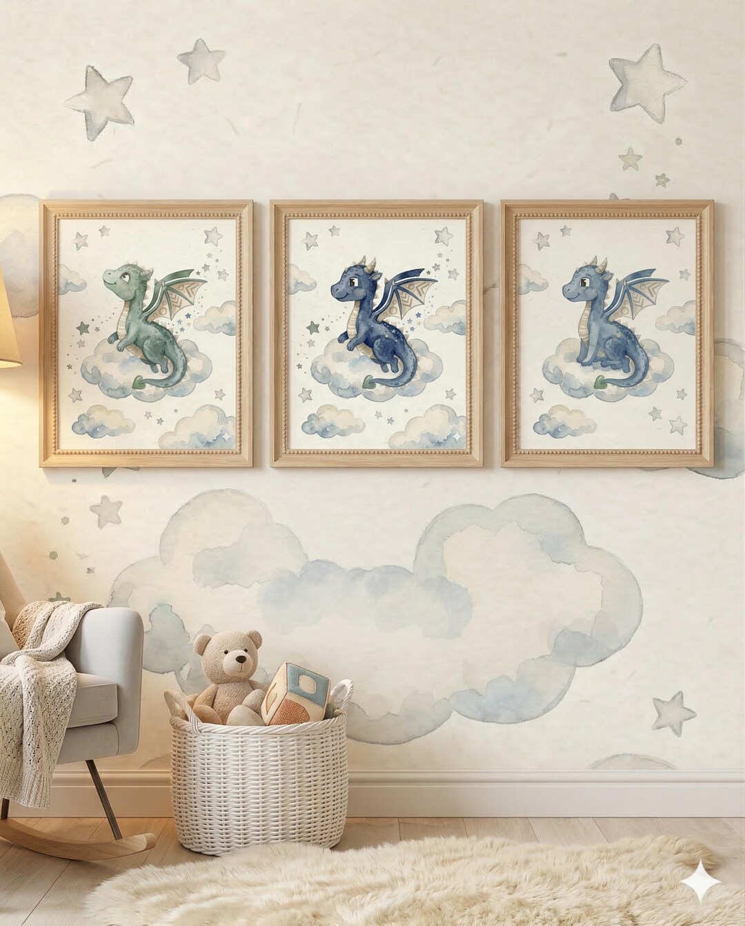 Dragon Nursery Prints Set of 4, Watercolor Baby Dragon Wall Art ...