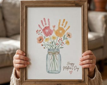 Flower Handprint Craft Art, Printable | Mothers Day, For Mom or Grandma Birthday Handprint, Gift from Kids or Grandkids, Mother's Day