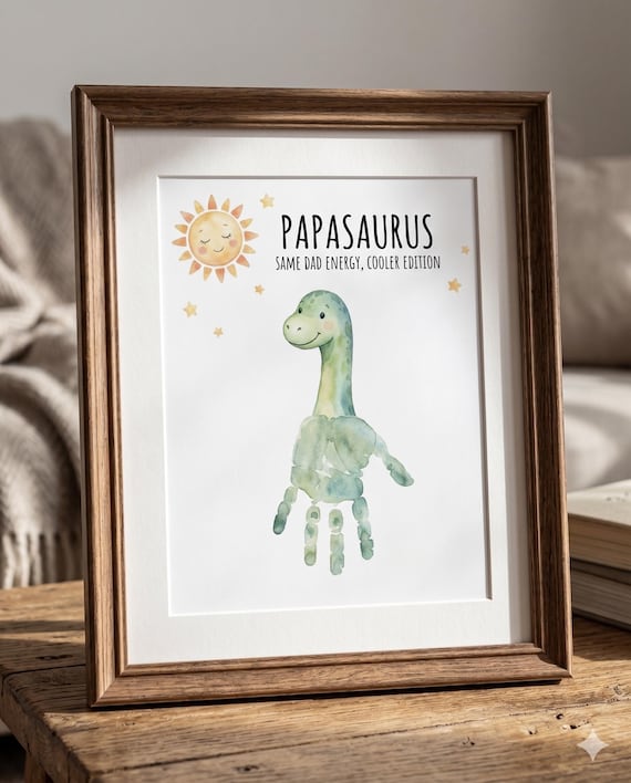 Papasaurus Handprint Footprint Craft PNG, Funny Dad Dinosaur Handprint Art, Father’s Day Digital Download, Dad Keepsake Printable,Dad Gift